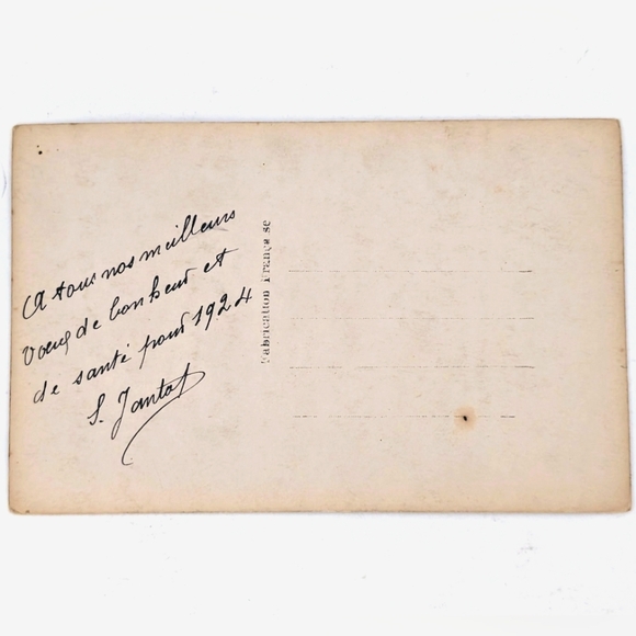 Antique 1924 French Bonne Année Postcard – Snowy Village & Stone Bridge - Picture 2 of 2